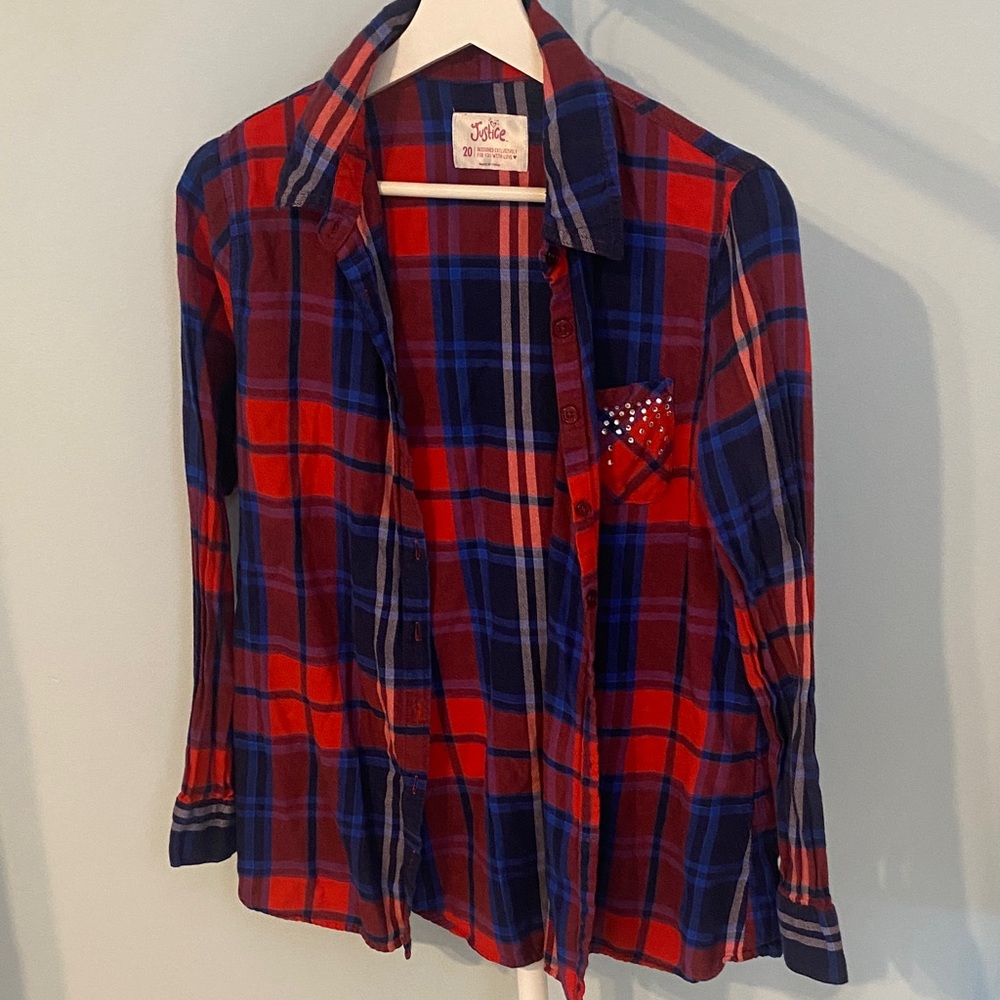 Vibrant Red and Blue Plaid Button Down Shirt